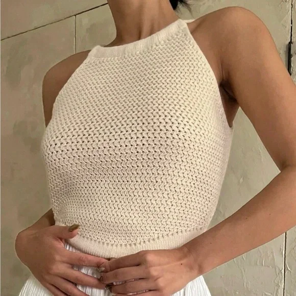 Crochet Knit halter tie back Top - Picture 6 of 7